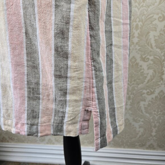 Caslon Size Medium Striped Shirt Dress Linen Blend Rolled Cuffs Button Front - Picture 6 of 14